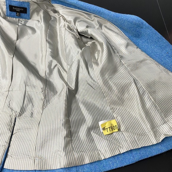 Talbots Blazer Womens 16 Petite Blue Wool Herringbone Tweed Lined Jacket Office - Picture 8 of 15